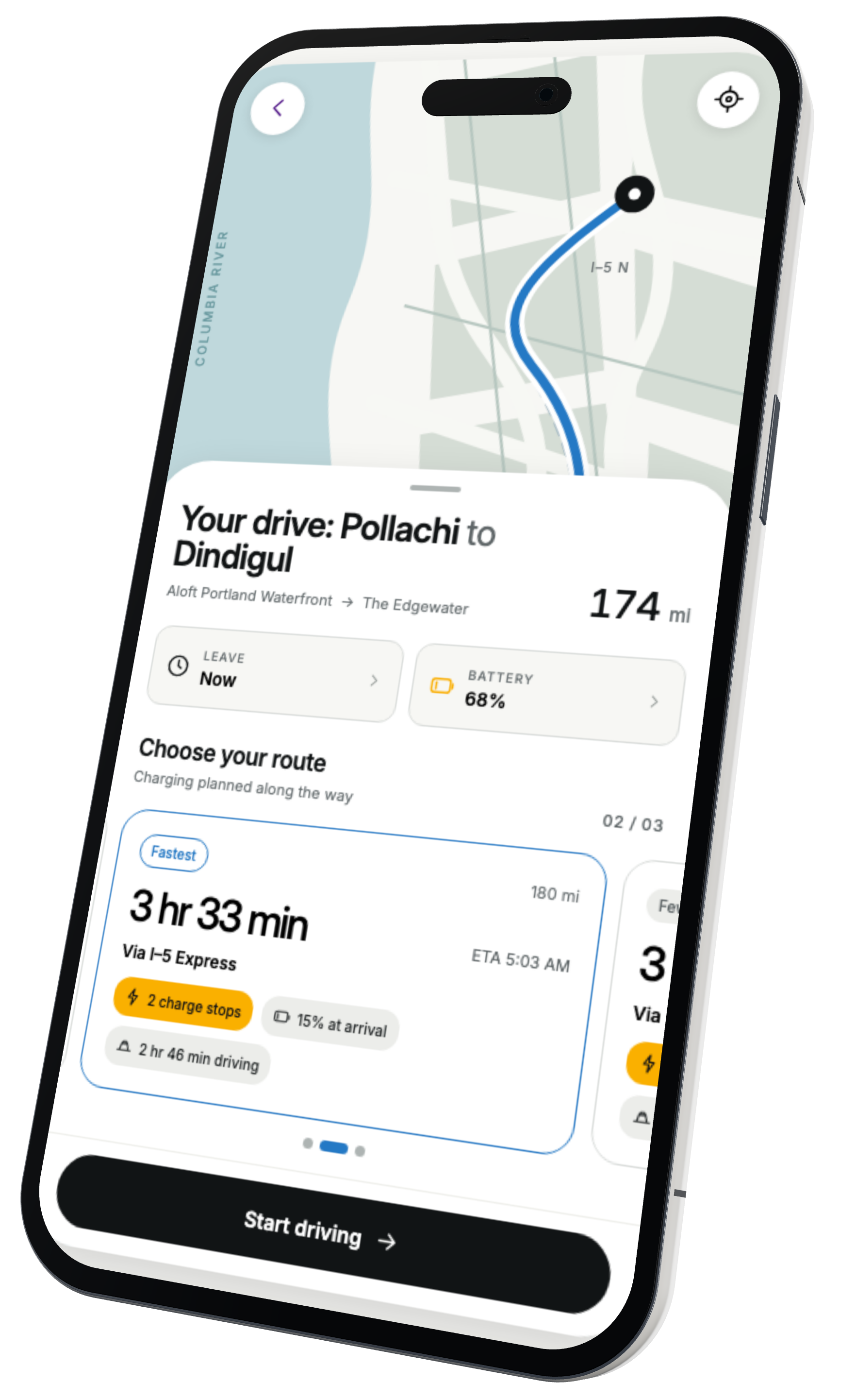 EVera route planning concept shown on a phone